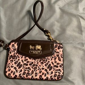 Coach Leopard Print Tan and Brown Wristlet
